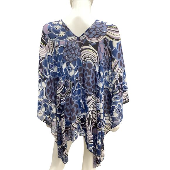 St.John Poncho Women’s 1Size Sheer Silk Overlay Sequins Silver Jets ShadesOfBlue - Picture 4 of 5